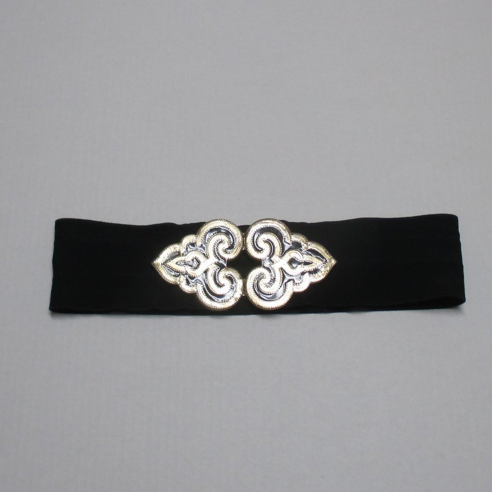 Belt - Vintage 1980’s Black Belt with Gold & Black Enamel Buckle